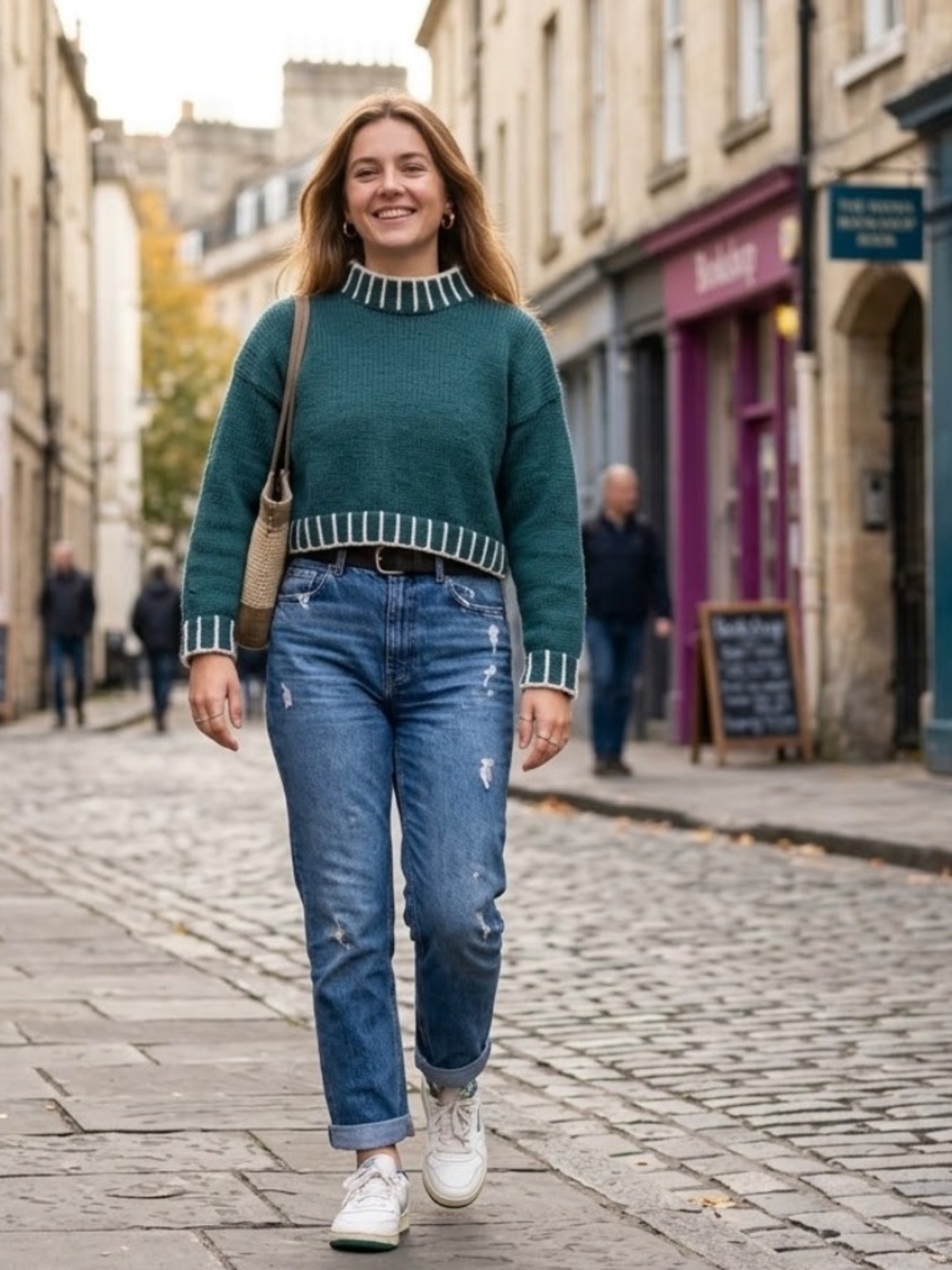 So Me Cropped Green & White Cardigan Sweater Whip Stitch Detailing SMALL